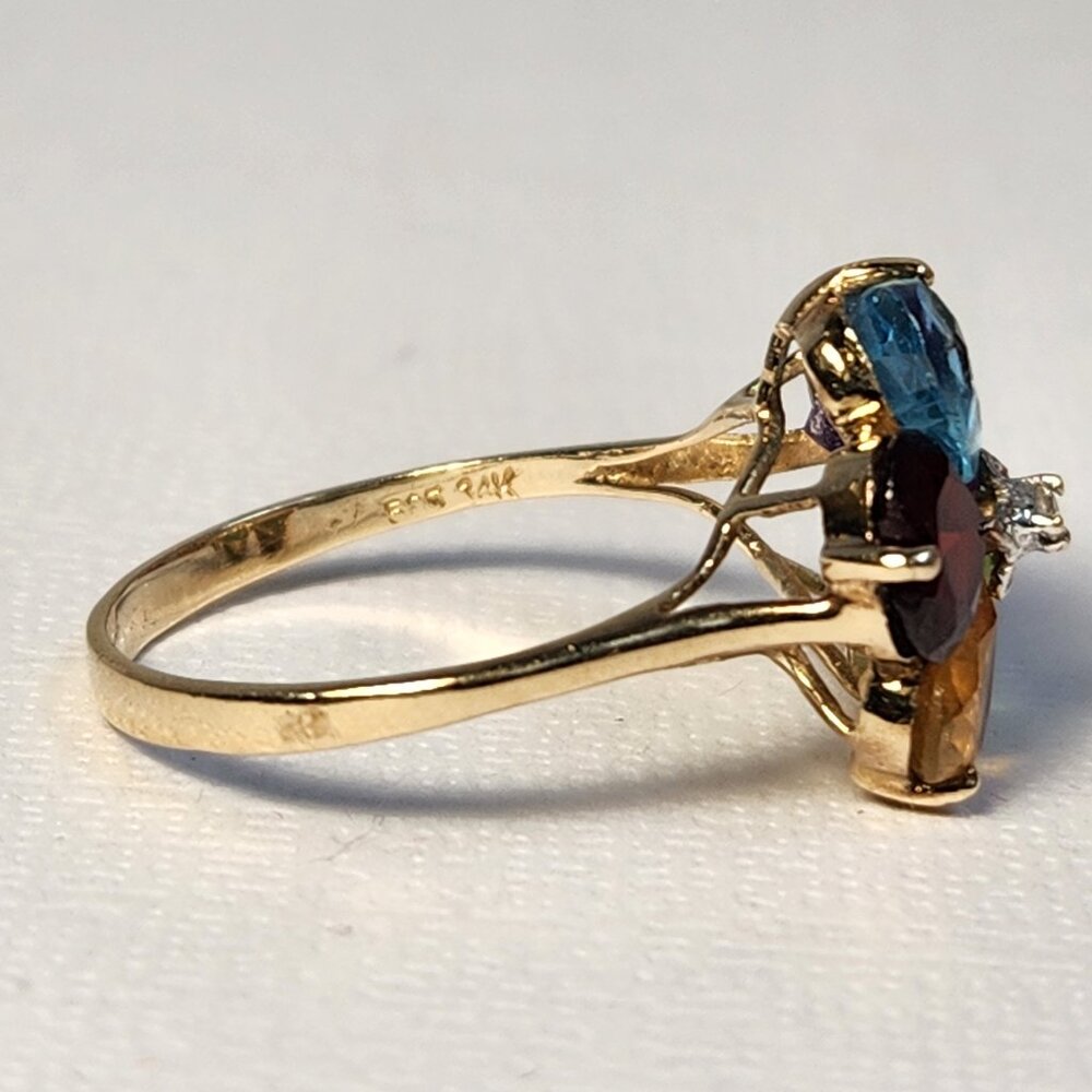 1982 Diamond 14K Solid YG Heart Peridot Amethyst Garnet Topaz Citrine Ring Sz 7 - Picture 12 of 14